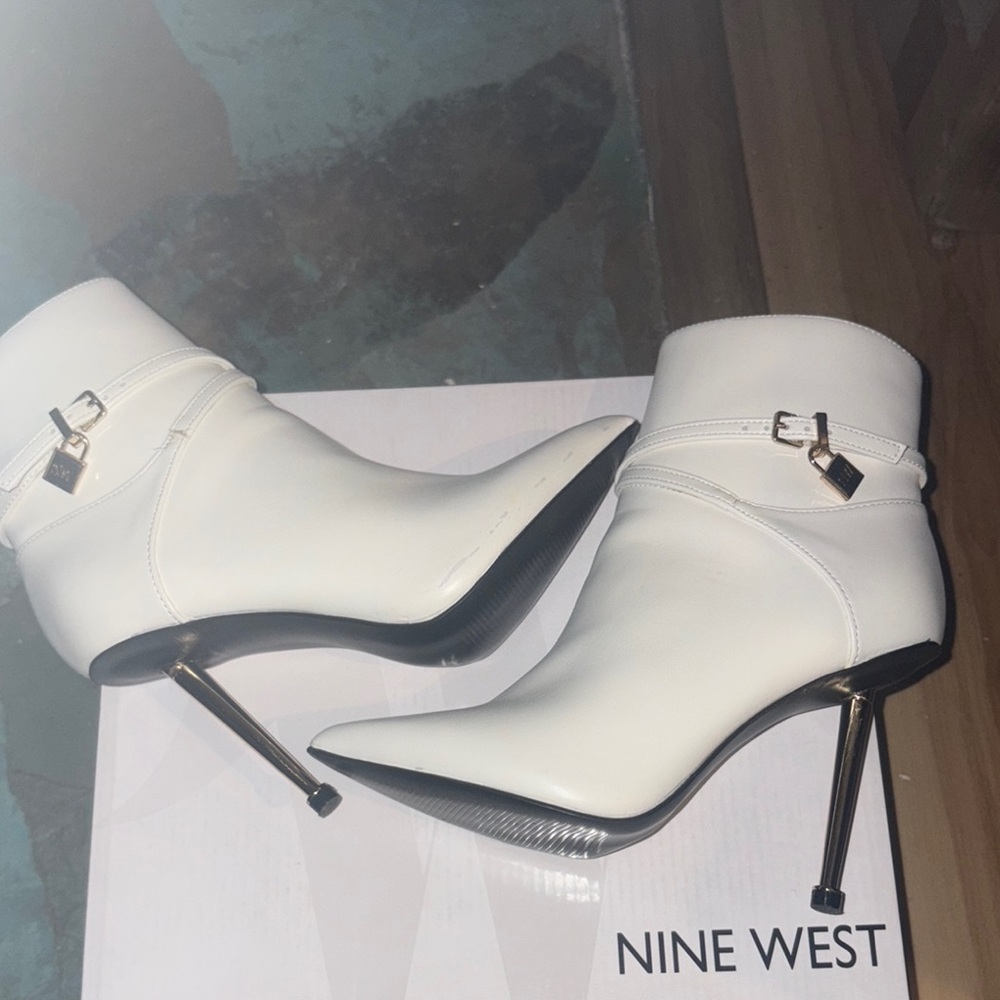 Nine West White Ankle Booties with Stiletto Heel with Box